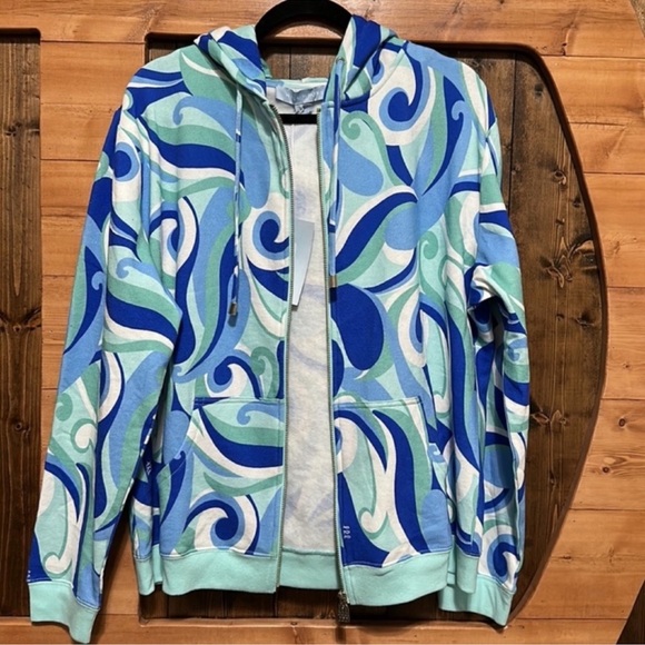 Hill House The Allie Zip-Up Hoodie Jacket in Ocean Kaleidoscope - Picture 3 of 7